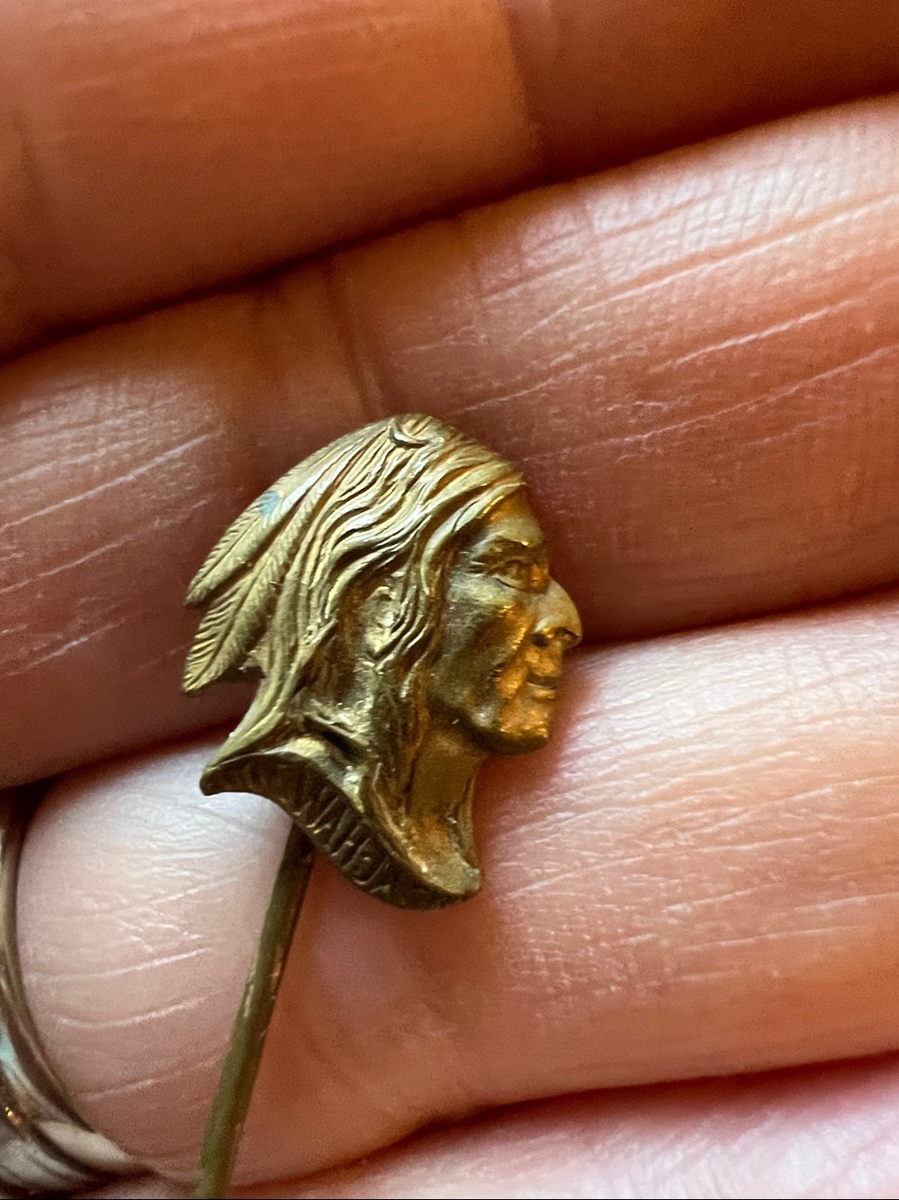 Antique Round Oak Stove Advertising Stickpin with Chief Doe-Wah-Jack